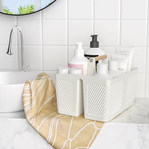 Shower Caddy Portable and Cleaning Caddy Organizer for Bathroom, Kitchen,Toiletries Storage, Caddy organizer with handle, Rust-Resistant, Durable Material(Milky White, 9.36"L×7.73"W×7.24"H) - Image 2