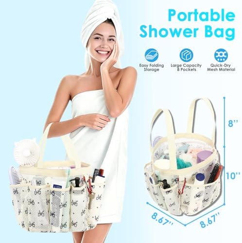Fammart Mesh Shower Caddy Portable for College Dorm Room Essentials, Odorless Polyester Large Shower Tote Bag with Dual Handles, 8-Pocket Quick-Dry Toiletry Organizer for Travel, Beach, Camping, Gym - Image 2
