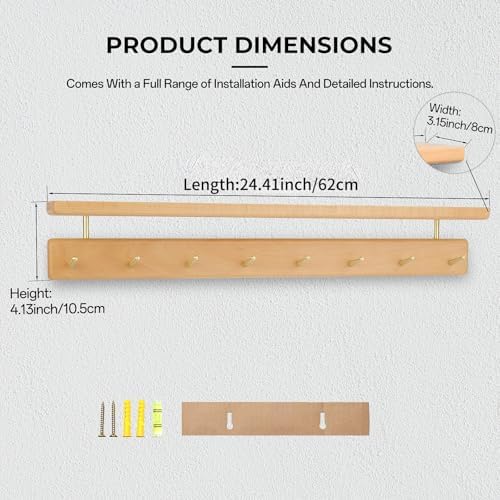 Walnut Wood Coat Rack with Shelf, Wall Mounted Entryway Organizer - Image 4