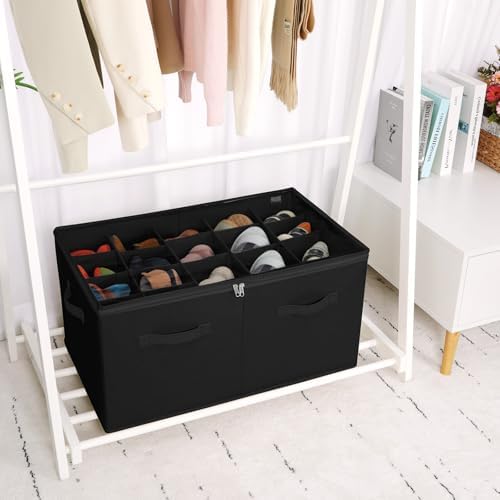 TOPIA HOME Shoe Organizer for Closet, Foldable Shoe Box with Adjustable Dividers and Clear Cover, Space Saving Shoe Storage Organizer Cabinet with Reinforced Handles, Fits 20 Pairs, Black, TP10B - Image 4
