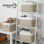 Temary Fabric Storage Baskets 4Pack Storage Bins Decorative Basket for Gift, Clothes Bin with Rope Handle, Rectangle Baskets for Storage, Blankets(White&Khaki,15x11x9.5 inch) - Image 5