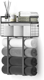 Xstydes Towel Racks for Bathroom, Metal Towel Holder with Storage Basket,Wall Towel Rack for Rolled Towels, Towel Storage for Small Bathroom,Black by XstydesDreamworks