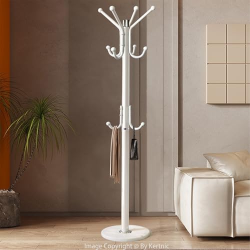 Kertnic Modern Coat Rack Freestanding with Natural Marble Base & Sturdy Metal Frame, 11 Hooks Hall Tree for Jackets, Hats, Bags, Entryway Organizer for Bedroom, Living Room, Closet (11 hooks-White) - Image 6