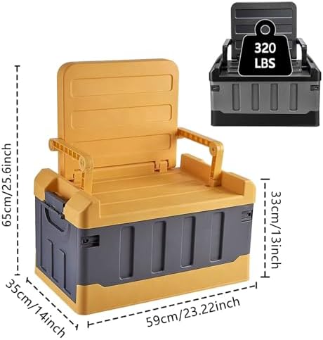 Versatile Foldable Seatable Car Organizer Box Heavy Duty Storage Bins With Lids Trunk,Durable Plastic,60L Can Store Clothes, Camping Equipment in Large Capacity (yellow) - Image 4
