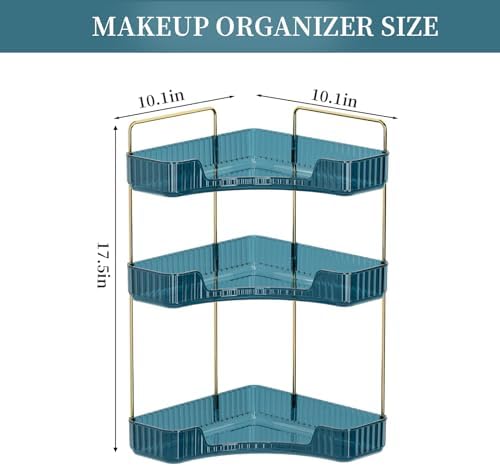 INVSSENE Corner Bathroom Countertop Organizer, Vanity Organizer Trays for Counter, Makeup Organizers, Perfume Tray, Skincare Shelf Storage Gifts for Women Girl Student (Blue, 3 Tiers) - Image 4
