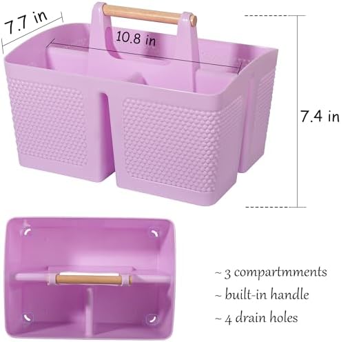 Plastic Shower Caddy, Portable Shower Basket with Handle, Light Purple - Image 3