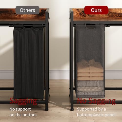 Herture Laundry Hamper with Shelf, Laundry Basket 3 Section, Laundry Sorter with Pull-Out Removable Large Bags and Movable Wheels, Metal Frame, 3 x 15.87 Gallons (60L), Rustic Brown + Black PF04XLY - Image 5