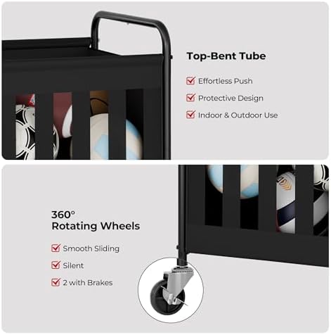 StorageWorks Sports Ball Storage Cart with Wheels, Garage Ball Storage - Image 6