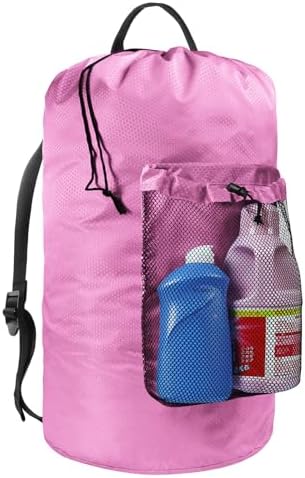 Laundry Bag with Shoulder Straps and Mesh Pocket Laundry Backpack Large Portable Laundry Hamper for College Laundromat Apartment by CATOTEL