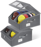 2 Pack Hat Storage for Baseball Caps-Holds Up to 48 Caps, Hat Organizer for Closet Stackable Hat Box with Cardboard, Dustproof Baseball Cap Organizer with 2 Handles for Home Travel (Grey, 2Pack) by RZMAYIS