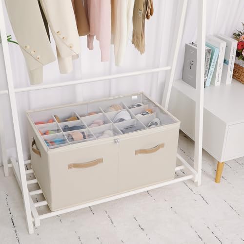 TOPIA HOME Shoe Organizer for Closet, Foldable Shoe Box with Adjustable Dividers and Clear Cover, Space Saving Shoe Storage Organizer Cabinet with Reinforced Handles, Fits 20 Pairs, Beige TP10Y - Image 4