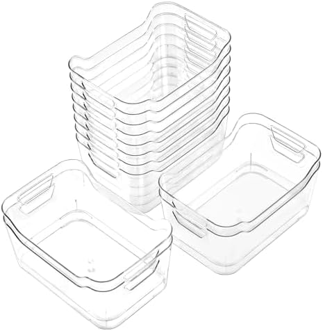 12 Pack Clear Plastic Storage Bins, Pantry Organizers and Storage, Clear Pantry Organizer Bins, Plastic Containers with Handle for Kitchen,Freezer,Cabinet,Closet,Bathroom Under Sink Storage by Unknown