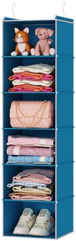 MAX Houser 6 Tier Hanging Closet Organizer with 2 Sturdy Hooks, Blue | Dorm Room Essentials with 2 sturdy hooks, foldable lightweight fabric closet storage, space-saving design for Bedroom by MAXHouser