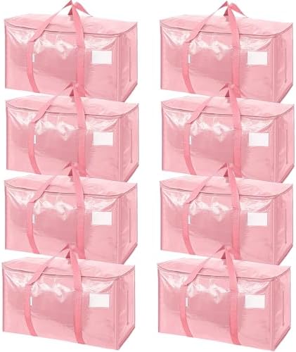 TICONN 8 Pack Extra Large Moving Bags Heavy Duty with Zippers & Carrying Handles, Durable Storage Bags Moving Boxes for Closet Organizers and Storage (8 Pack, Coral) by TICONN