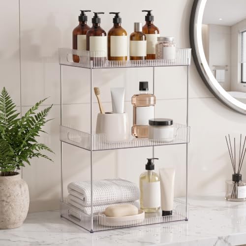 Goderewild 3 Tier Bathroom Counter Organizer, Multi-Purpose Cosmetics Skincare Shelf, Fits A4 Size Makeup Organizer for Office and Vanity Tray, Countertop Storage Solution for Kitchen,Bath.(Clear) - Image 6