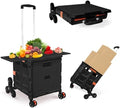 Foldable Utility Cart with Stair Climbing Wheels,Collapsible Rolling Crate with Magnetic Lid Telescopic Cover,Telescoping Handle,360° Rotate Wheel Hand Cart for Teacher Shopping Moving Grocery(Black) by ZIYOULANG