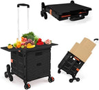 Foldable Utility Cart with Stair Climbing Wheels,Collapsible Rolling Crate with Magnetic Lid Telescopic Cover,Telescoping Handle,360° Rotate Wheel Hand Cart for Teacher Shopping Moving Grocery(Black) by ZIYOULANG