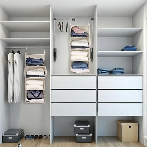 MAX Houser 4 Tier Shelf Hanging Closet Organizer, Space Saver,Closet Hanging Shelf with 2 Sturdy Hooks for Storage, Foldable (Beige) - Image 6