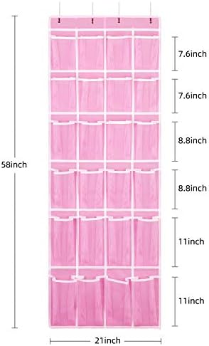 SAVERHO 2 Pack Hanging Shoe Organizer，Over Door Shoe Organizer with 24 Mesh Large Pockets Shoe Storage Bag for Sport Shoes Size:58x21 Inch Hanging Door Shoe Rack Organizer (Pink-2pack) - Image 2