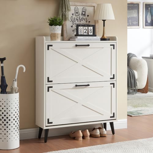 Barnyatoh Farmhouse Shoe Storage Cabinet with 2 Flip Drawers & Barn Door by Barnyatoh