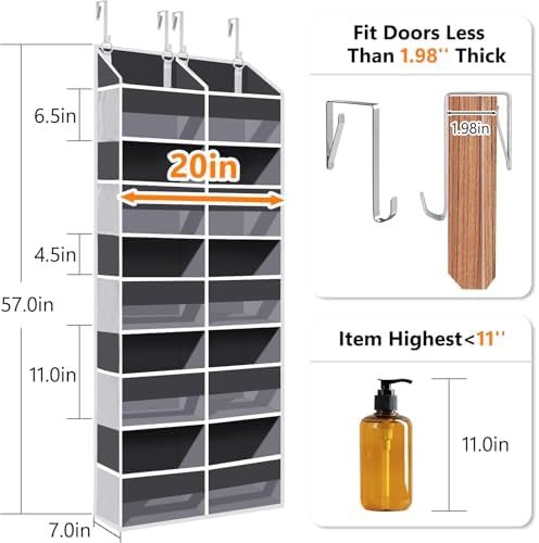 Heavy Duty Over The Door Organizer 5 Tiers, Extra Large Behind Door Storage of 10 Big Front & 10 Mesh Pockets, 80lb Weight Capacity, Hanging Doors Storage Organizer for Closet Bedroom Nursery, Grey - Image 2