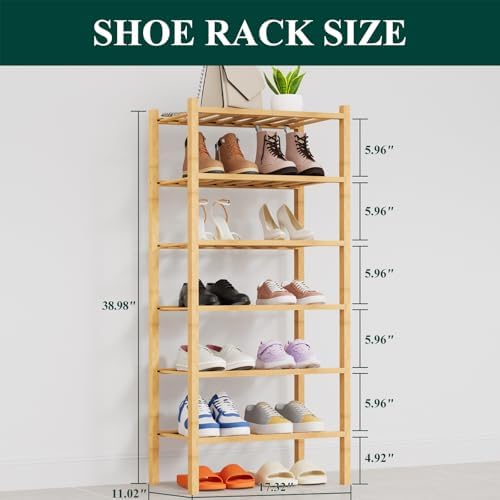 Smiry Bamboo Shoe Rack, 8 Vertical Slats, 6 Tier - 17.3" Wide, Natural - Image 2