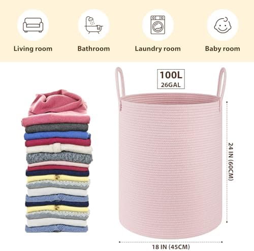 OIAHOMY 100L Nursery Hamper Laundry Basket Laundry Hamper Pink - Image 2