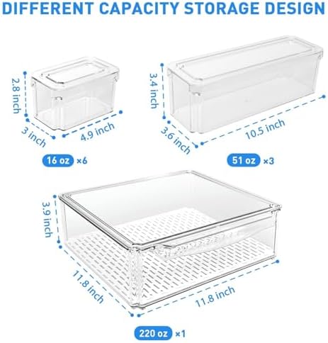 POMEAT 10 Pack Fridge Organizer, Stackable Refrigerator Organizer Bins with Lids, Produce Fruit Storage Containers for Storage Clear for Food, Drinks, Vegetable Storage - Image 3