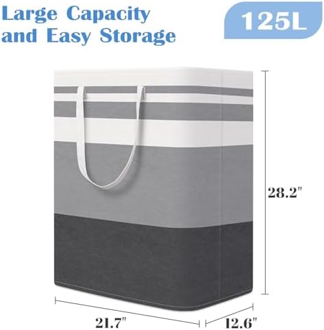 BlissTotes 3-Pack Laundry Basket, Collapsible Laundry Hamper, Grey, 125L - Image 2