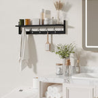 BAMEOS Wall-Mounted Shelf with Hooks - 28.9 Inch Entryway Hanging Shelf with 5 Dual Hooks for Bathroom, Living Room, Bedroom (Black) - Image 3
