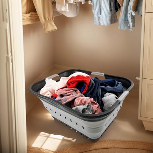 SAMMART 42L (11 gallon) Collapsible Plastic Laundry Basket - Foldable Pop Up Storage Container/Organizer - Space Saving Hamper/Basket (Black/Alloy Grey) - Image 3