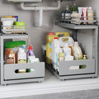 Under Sink Organizer Upgrade To Professional Rails,2-Tier Dual Pull Out Cabinet Storage,Height Adjustable Slide Out Drawers For Bathroom Kitchen,2 Pack-14.5"Dx12.8"-16.9"H,Gun Gray by UnderSinkOrganizer