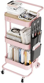 DTK 3-Tier Rolling Cart with Table Top, Metal Utility Cart with Side Bags by DTK