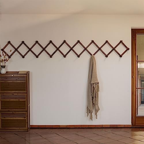 SKOLOO Accordion Wall Hanger with 28 Hooks, Modern Expandable Coat Rack Hat Rack for Wall, Solid Wooden, Walnut Color - Image 2