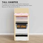 SpaceAid Slim Laundry Hamper with Lid, 65L Narrow Clothes Basket Bin with Bamboo Handles, Skinny Tall Collapsible Hamper for Bedroom, Bathroom, Dorm, Laundry Room - Beige - Image 5