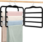 4 Tier Velvet Pant Hangers, 2 Pack Non Slip Multi Layer Closet Organizers | Space Saving Black Storage Hangers For Jeans, Leggings, Scarves,Skirts, Ideal For Dorm Rooms, Apartments, RVs Or Small Closet by FATHITA
