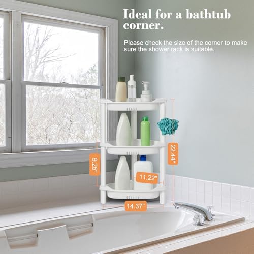 ELYKEN Corner Shower Caddy Standing, 3 Tier Plastic Shower Organizer, White - Image 7