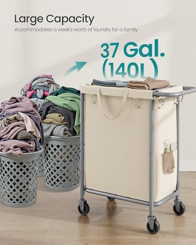SONGMICS Laundry Basket with Wheels, 2-Section, 37.0 Gallons (140 L) - Image 3