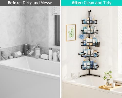 HapiRm Corner Shower Caddy Stand - 5-Tier Adjustable Shower Shelves, Black - Image 6
