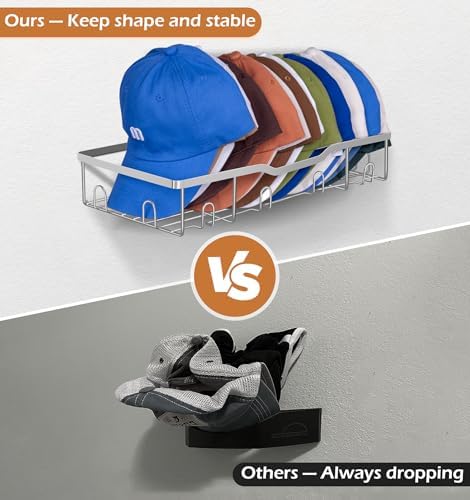 KEETDY Metal Hat Racks for Baseball Caps Wall Hat Organizer Fit 48 Caps Holder, 2 Packs Sturdy Wall Mounted Snapback Storage Organizer, Silver - Image 4