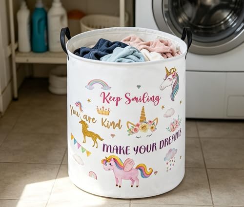 Essme Kids Laundry Basket,Unicorn Hamper Collapsible Waterproof Storage Bin for Girls,Gift Baskets(Color Unicorn) - Image 4
