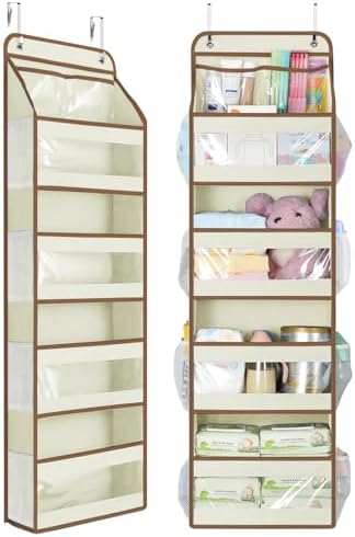 Yecaye 5 Tier Over the Door Organizer, Swing-proof Door Organizer Hanging with Clear PVC Windows, Behind the Door Storage for Bedroom Nursery Closet Laundry Pantry Bathroom, Beige by Yecaye