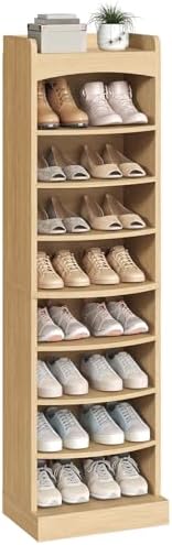 YATINEY 9-Tier Tall Shoe Rack, Wooden Shoe Storage Organizer, Narrow Shoe Cabinet with Removable Shelves for Small Spaces, Holds 18 Pairs of Shoes, for Entrance, Hallway, Natural SS22NL by Yatiney
