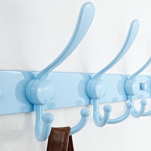 Dseap Coat Rack Wall Mount - 29.5” Long 8-Tri-Hooks Heavy Duty Coat Hanger Rail Wall Hooks for Hanging Coats Hats Clothing Clothes Purse Mudroom Entryway, Blue - Image 2