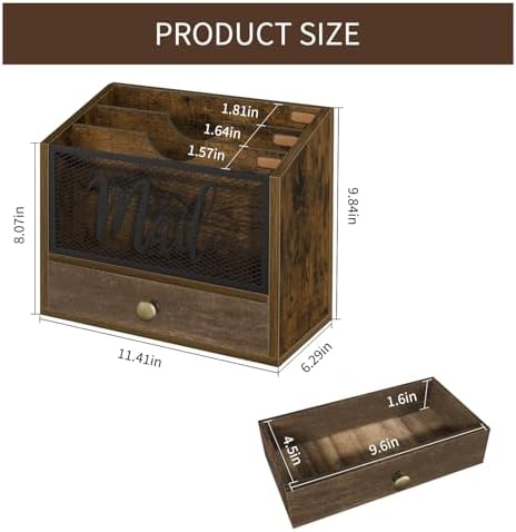 YINMIT Mail Organizer Countertop, 3-Slot Small Desk Organizer with Drawer - Image 3