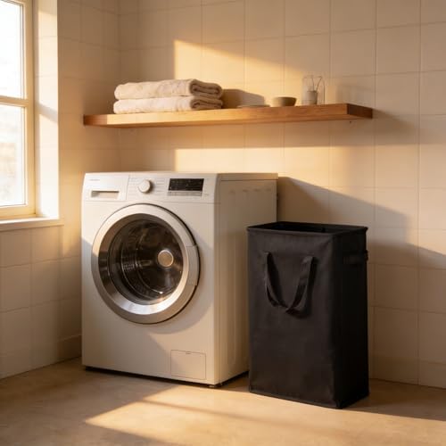 Slim Laundry Hamper With Handles Collapsible Laundry Basket Thin Dirty Clothes Basket Narrow Laundry Bag Foldable Dirty Clothes Hamper 45L (21 inches,Black) - Image 5