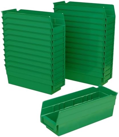 Akro-Mils 30120 Heavy Duty Plastic Shelf Bins, 12"x 4"x 4", Green, 24-Pack by Akro-Mils