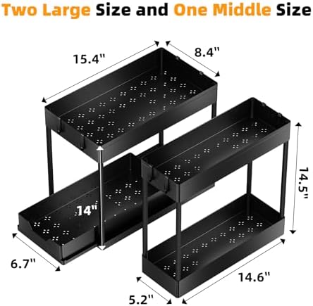 Simple Trending Under Sink Organizer 3 Pack, with Sliding Drawer, Black - Image 3