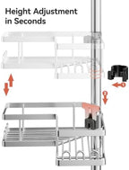 YASONIC Corner Shower Caddy Tension Pole, 25.7-109.1in Adjustable Shower Shelves, Rust-Resistant Shower Organizer, No-Drill 3-Step Installation, Bathroom Shelves for Renters & Family, Silver - Image 4