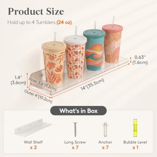 Lifewit Acrylic Floating Shelves for Bathroom 14" Clear, 2 Pack - Image 3